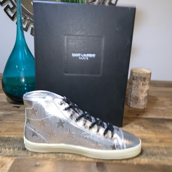 Saint Laurent Metallic w/Stars Hi Top Sneakers - Picture 4 of 8